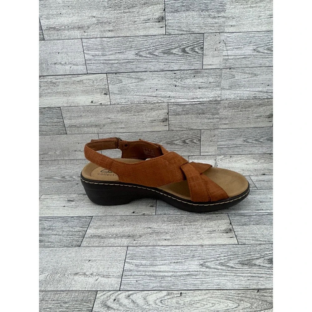 Clarks Collection Women Tan Brown Woven Wedge Sandals Ultimate Comfort Sz 9M